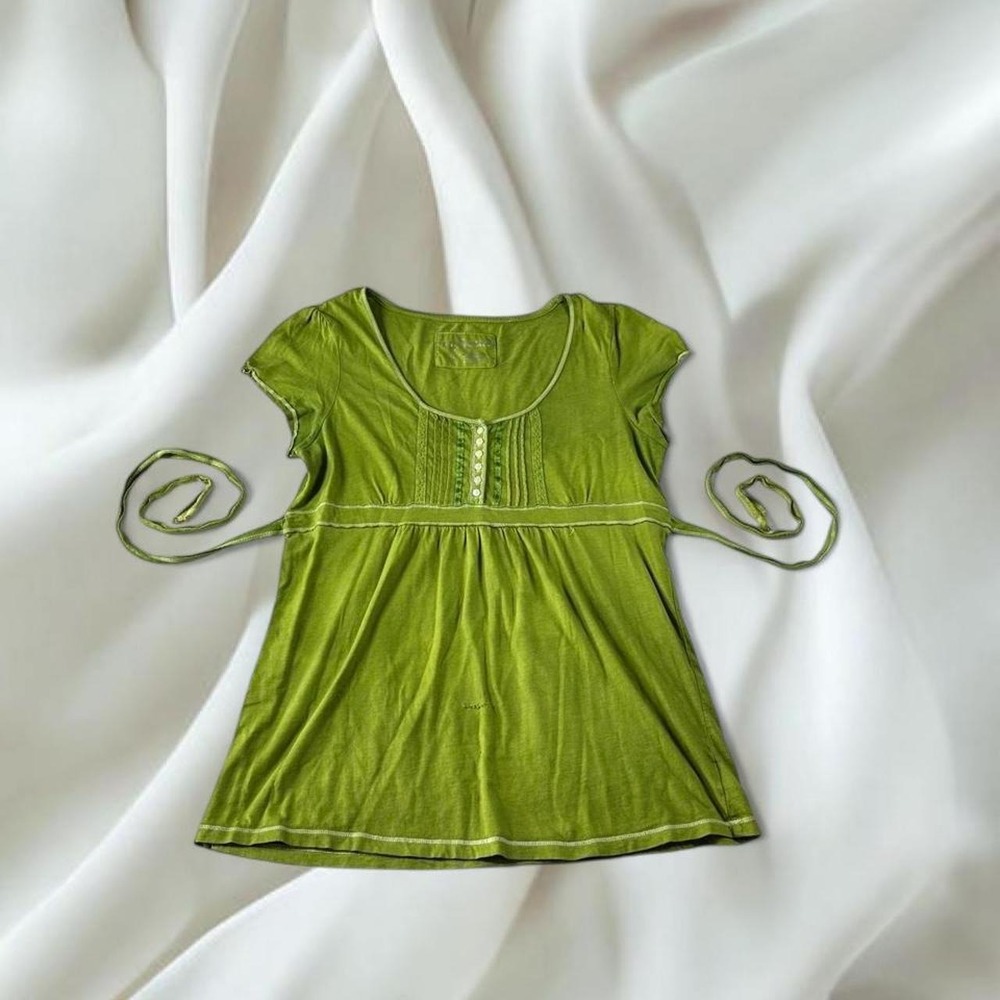 Aeropostale teal henley tie back babydoll top y2k mcbling fairy boho grunge